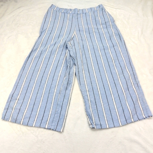 Arizona Jean Company Pants - ARIZONA WOMENS BLUE STRIPED COTTON LINEN WIDE LEG PULL ON CAPRI PANTS SIZE XL